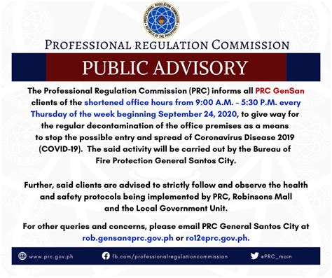 Shortened Office Hours in PRC General Santos City.